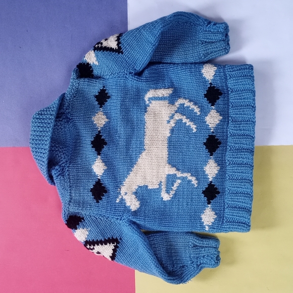 Vintage Handmade Horses Pattern Zip Up Sweater Jacket - Picture 2 of 7